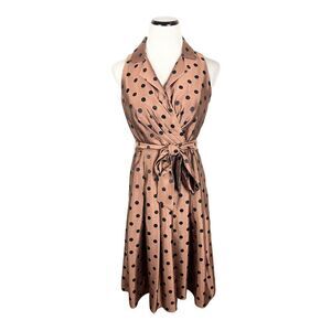 Jessica Howard Pretty Woman Fit & Flare Polka Dot Midi Dress 8P Cocktail Brown